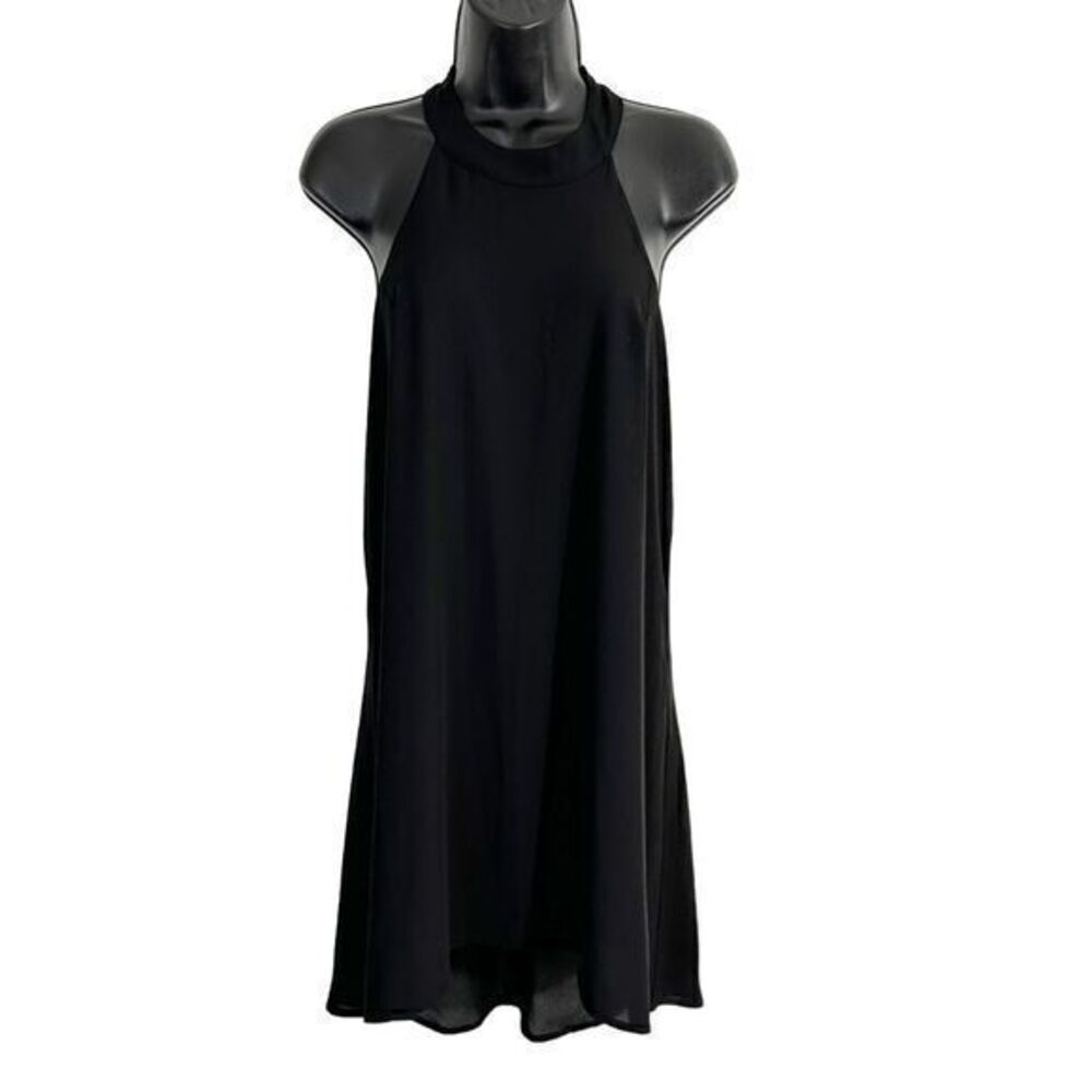ASTR Beaded Embellished T Back Mini Shift Dress Black Extra Small Formal Classic